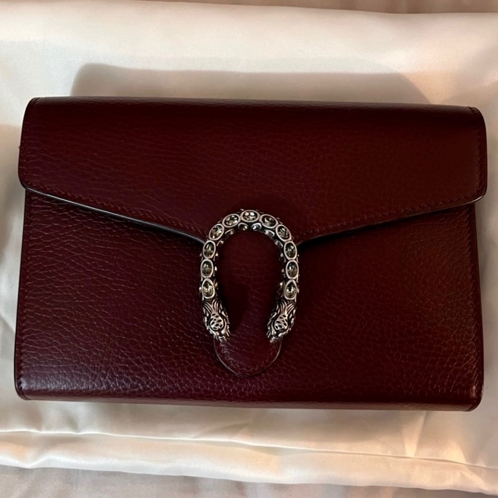 Gucci Dionysus Wallet on Chain Snakehead with Crystals dark red